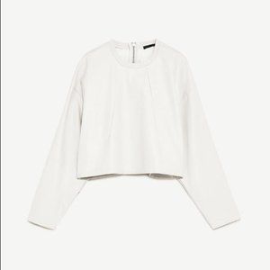 ZARA White Faux Leather Long Sleeve Crop Top